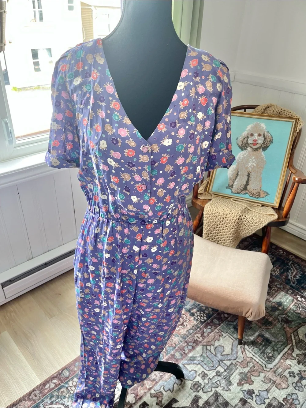 Prettiest Vintage Lavender Floral Jumpsuit Button Up - Size Medium - Picture 2 of 6